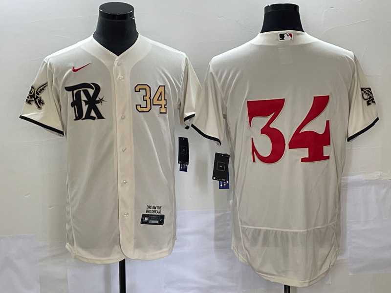 Men%27s Texas Rangers #34 Nolan Ryan Number Cream 2023 City Connect Flex Base Stitched Jersey->texas rangers->MLB Jersey